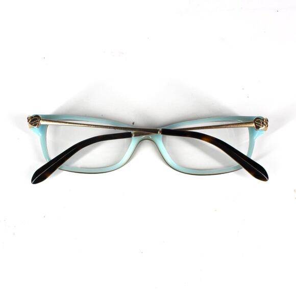 Tiffany & Co. Brown Tortoise Light Blue Gold Heart Rectangle Lens Eyeglasses - Picture 8 of 8